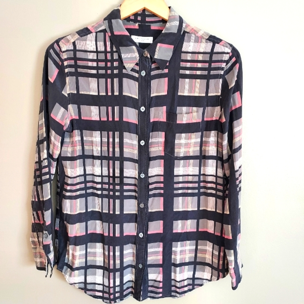 Equipment Femme Plaid Silk Blouse Size Small